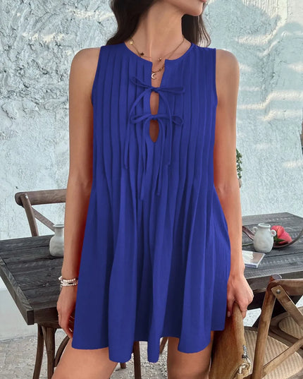 Devine Pleated Sleeveless Mini Dress Royal Blue
