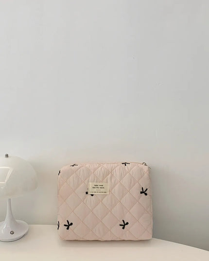 Bow Embroidered Quilted Storage Bag