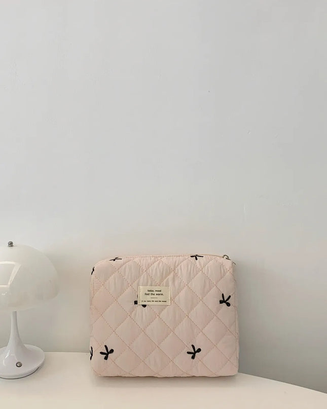 Bow Embroidered Quilted Storage Bag