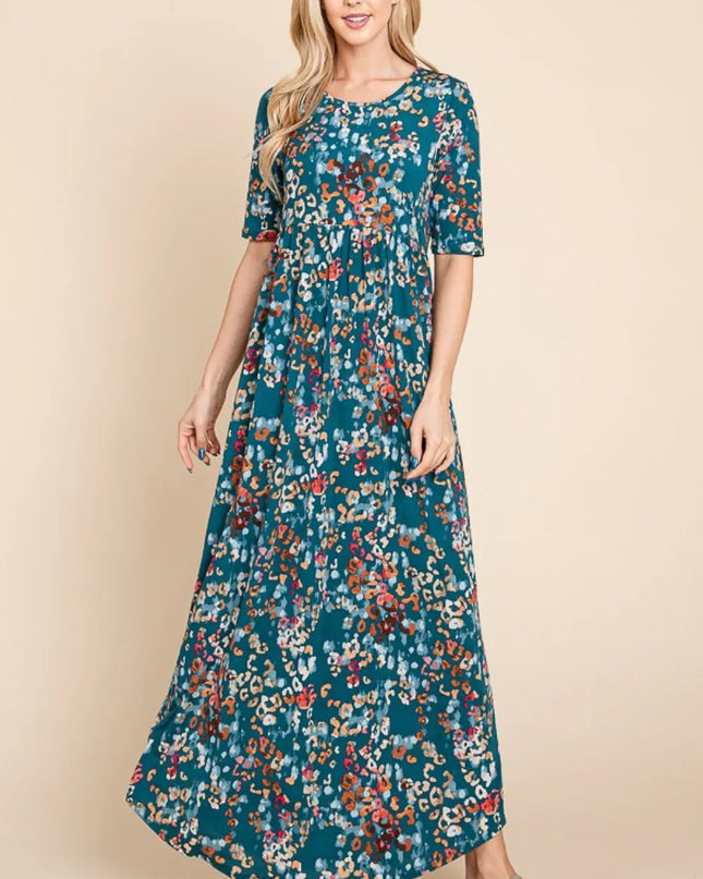 BOMBOM Printed Shirred Maxi Dress