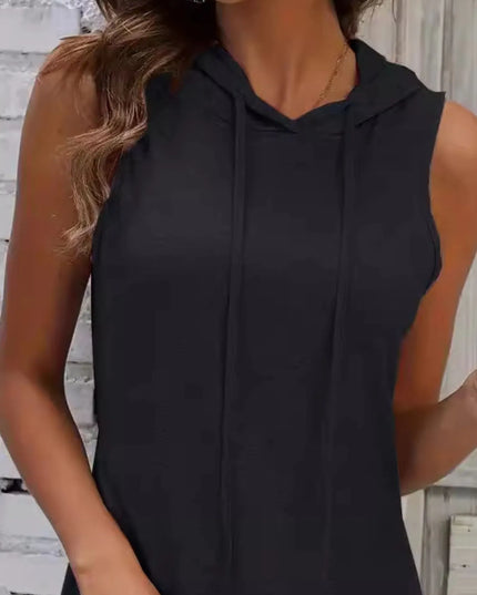 Full Size Drawstring Casual Sleeveless Hooded Mini Dress Plus Size 