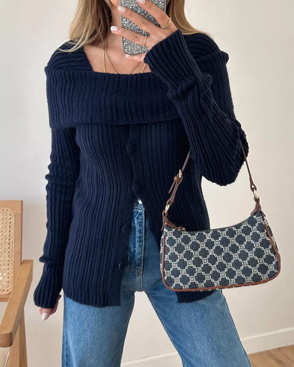 Textured Slit Front Long Sleeve Knit Top
