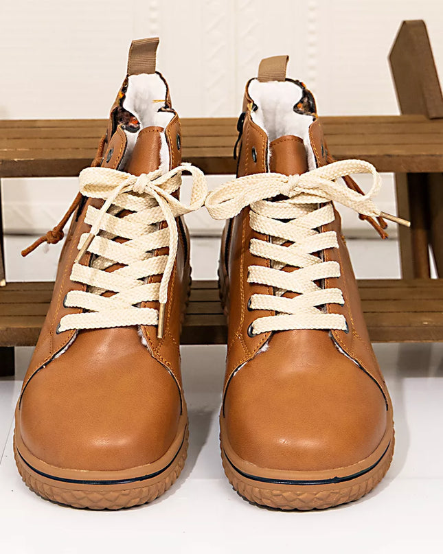 Round Toe Platform Boots Terracotta