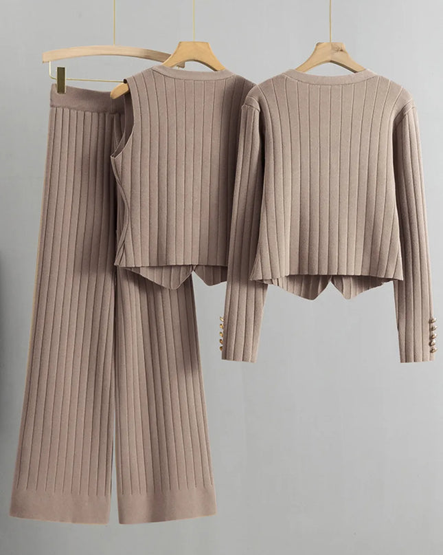 V-Neck Tank, Cardigan and Pants Three-Piece Sweater Set