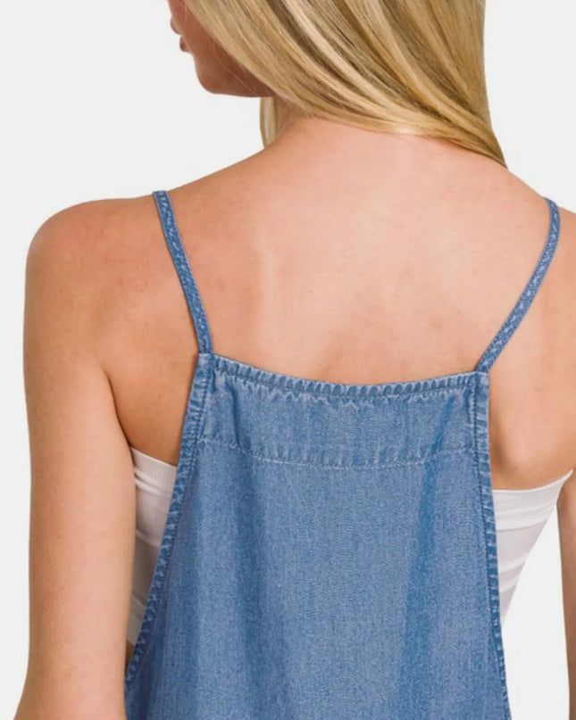 Zenana Washed Adjustable Strap Wide Leg Denim Overalls