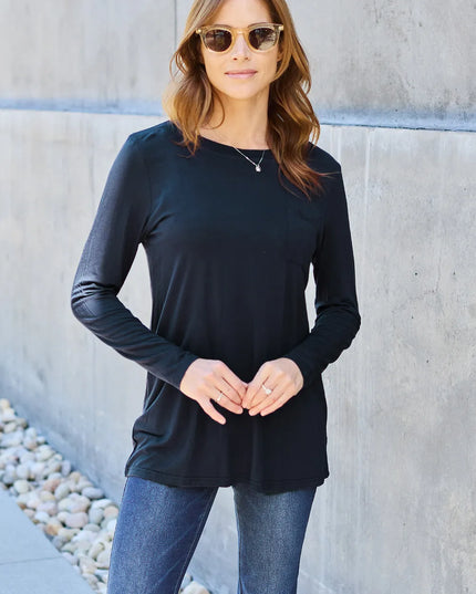 Basic Bae Full Size Round Neck Long Sleeve Top Black