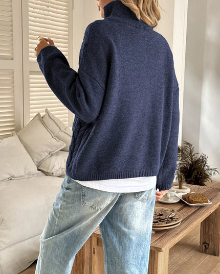 Zip Collar Cable-Knit Sweater