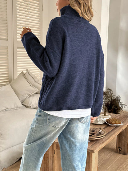 Zip Collar Cable-Knit Sweater