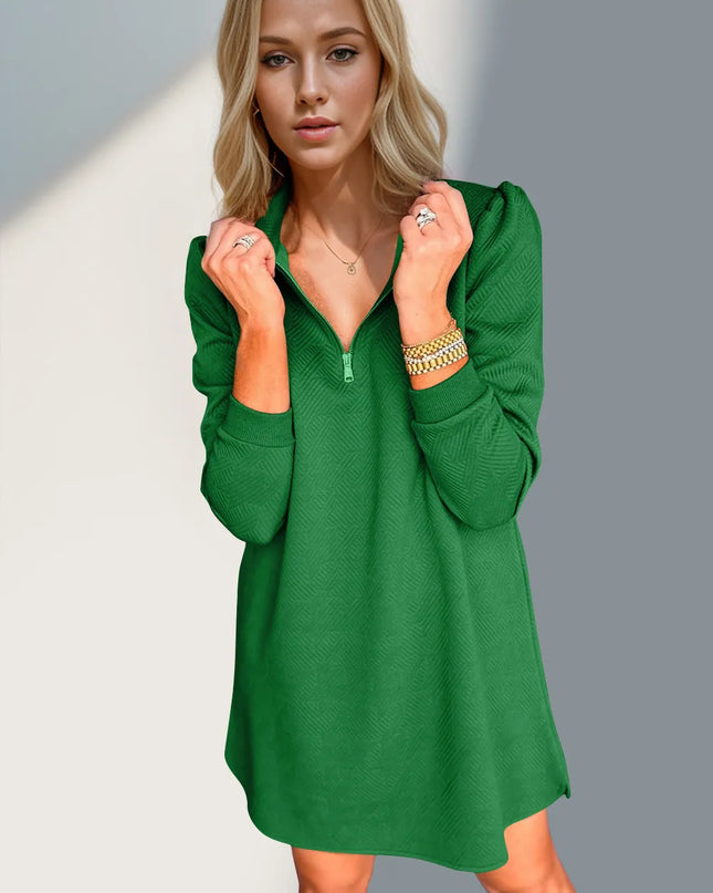 Double Take Textured Quarter Zip Long Sleeve Dress