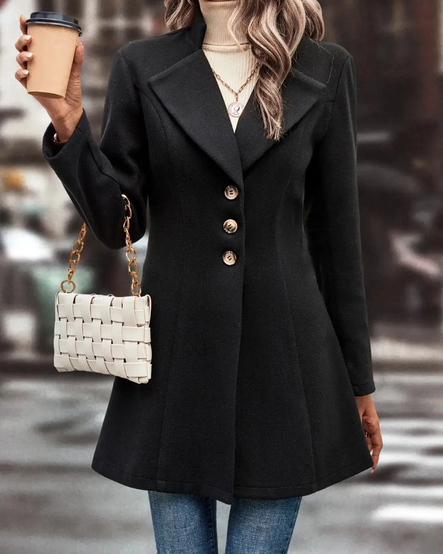 Collared Neck Long Sleeve Longline Coat