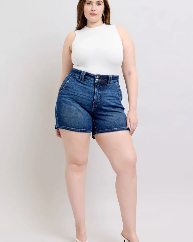 Judy Blue Full Size Double Button Waistband Denim Shorts Plus Size