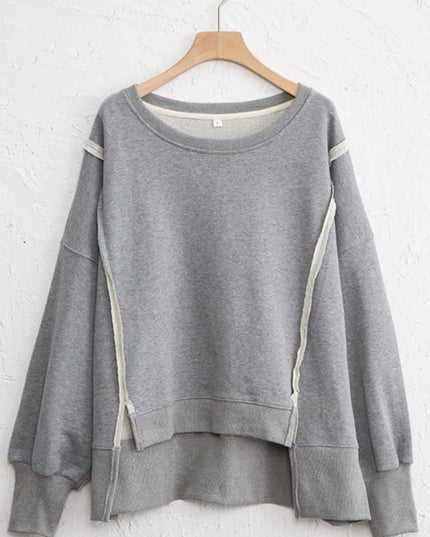 Exposed Seam High-Low Long Sleeve Sweatshirt