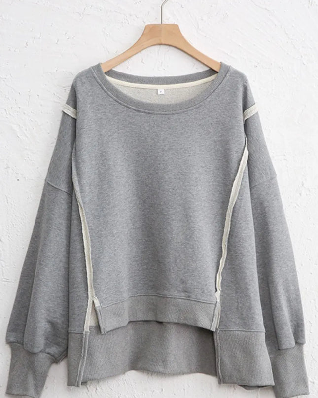 Exposed Seam High-Low Long Sleeve Sweatshirt