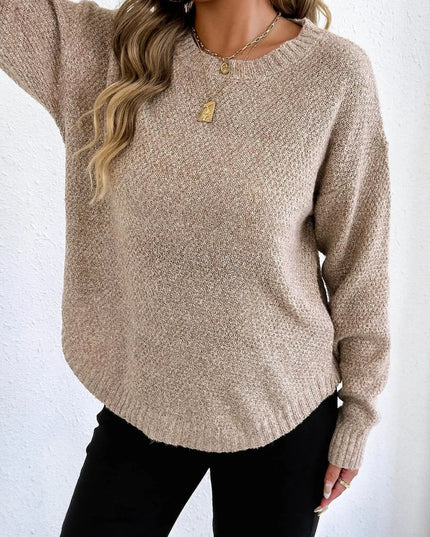 Textured Knit Relaxed Fit Round Neck Sweater