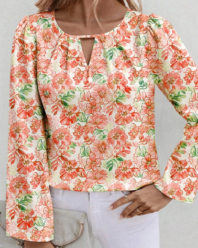 Floral Print Keyhole Neck Blouse Sherbet