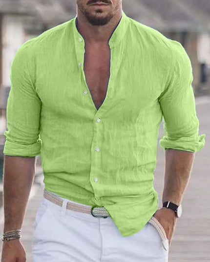 Men's Full Size Stand Collar Button Down Shirt Plus Size Lime