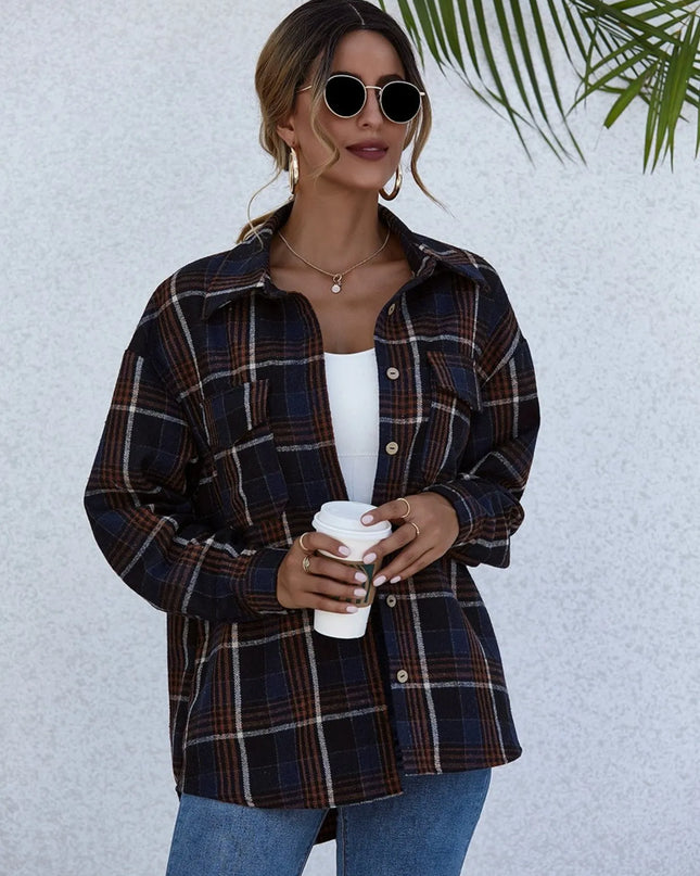 Plaid Button-Up Long Sleeve Shirt