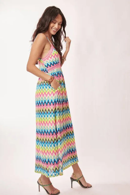 Davi & Dani Multi Color Crochet Lace Midi Dress