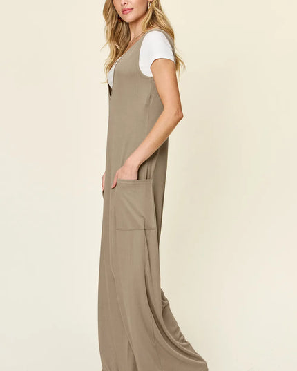 Double Take Full Size Sleeveless Wide Leg Jumpsuit with Pockets