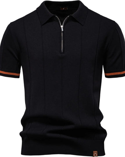 Men's Classic Zip-Neck Knitted Polo Shirt Black