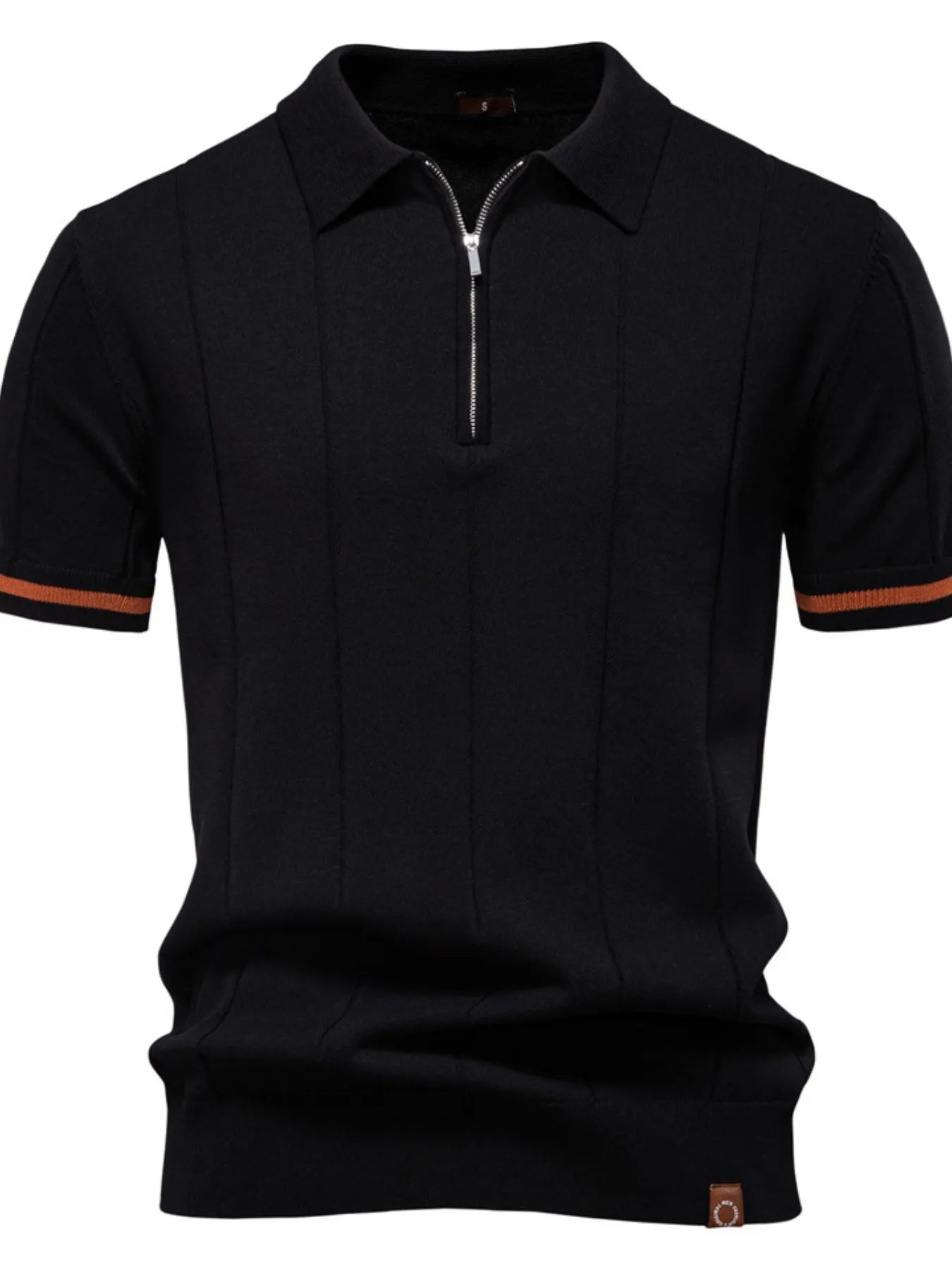 Men's Classic Zip-Neck Knitted Polo Shirt Black