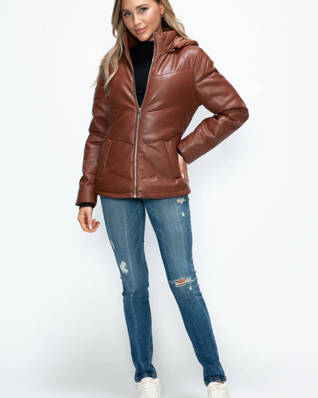 How Dare U Pocketed Zip Up Puffer Jacket with Removable Hood