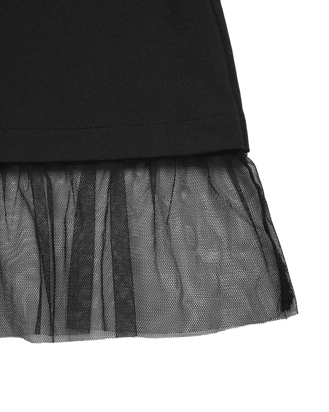 Square Neck Puff Sleeve Mesh Hem Dress