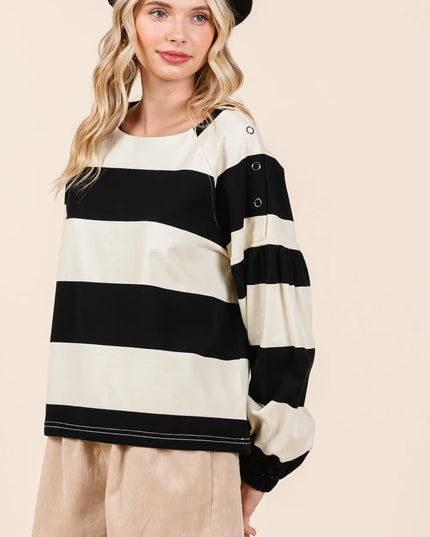 Mittoshop Striped Snap Shoulder Long Sleeve T-Shirt