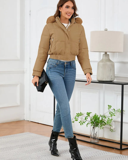 Pocketed Long Sleeve Cropped Hooded Winter Coat