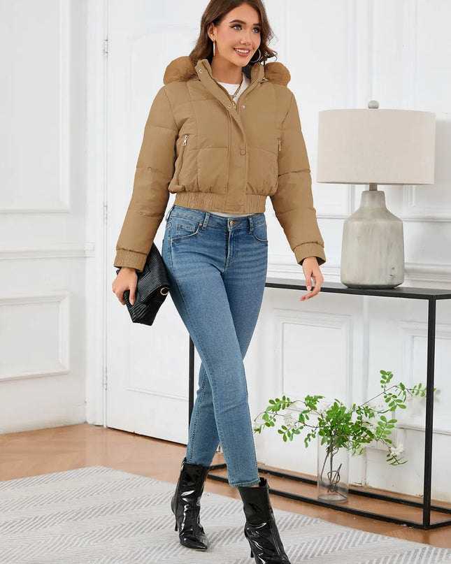 Pocketed Long Sleeve Cropped Hooded Winter Coat