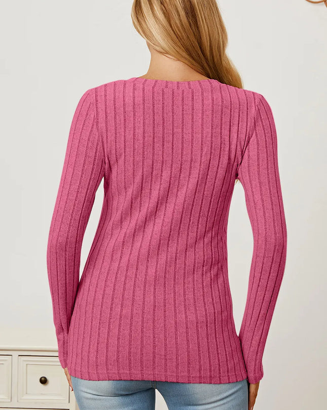 Basic Bae Full Size Ribbed V-Neck Long Sleeve T-Shirt