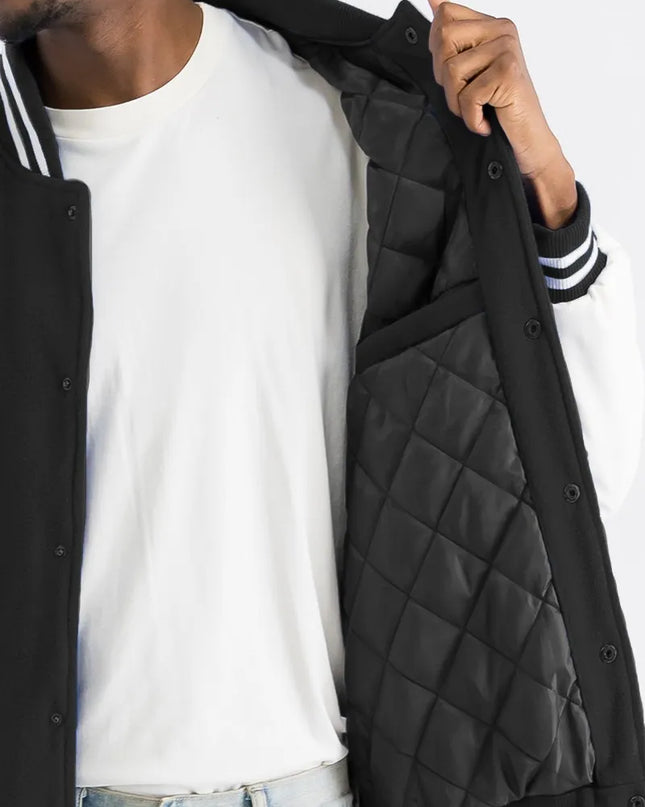 WEIV Men's Full Size Varsity Bomber Jacket with Leather Sleeves Plus Size