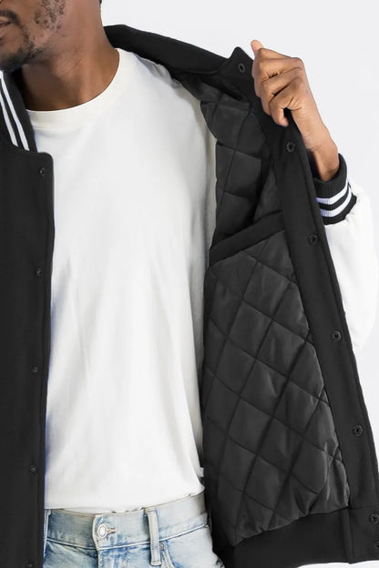 WEIV Men's Full Size Varsity Bomber Jacket with Leather Sleeves Plus Size