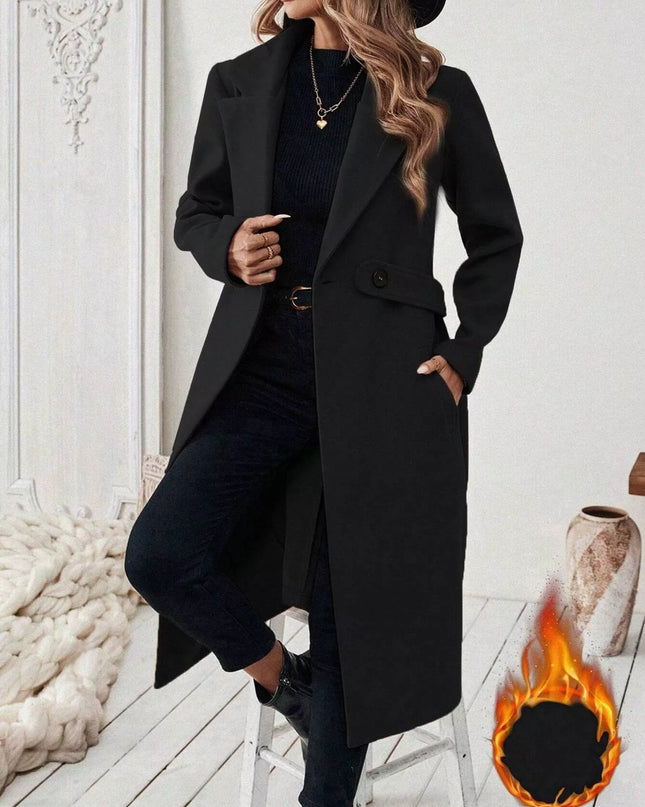 One Button Wool Blend Overcoat Black