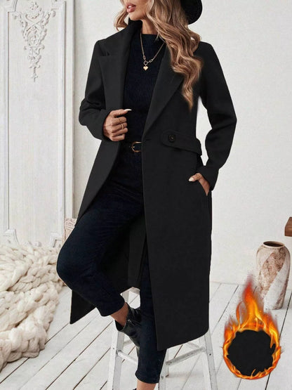One Button Wool Blend Overcoat Black