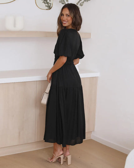 Tiered Surplice Half Sleeve Midi Dress