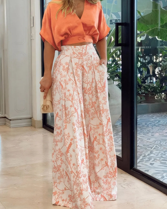 Surplice Top and High Waist Pants Set Sherbet