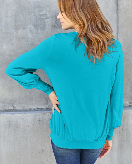 Basic Bae Full Size V-Neck Lantern Sleeve Top