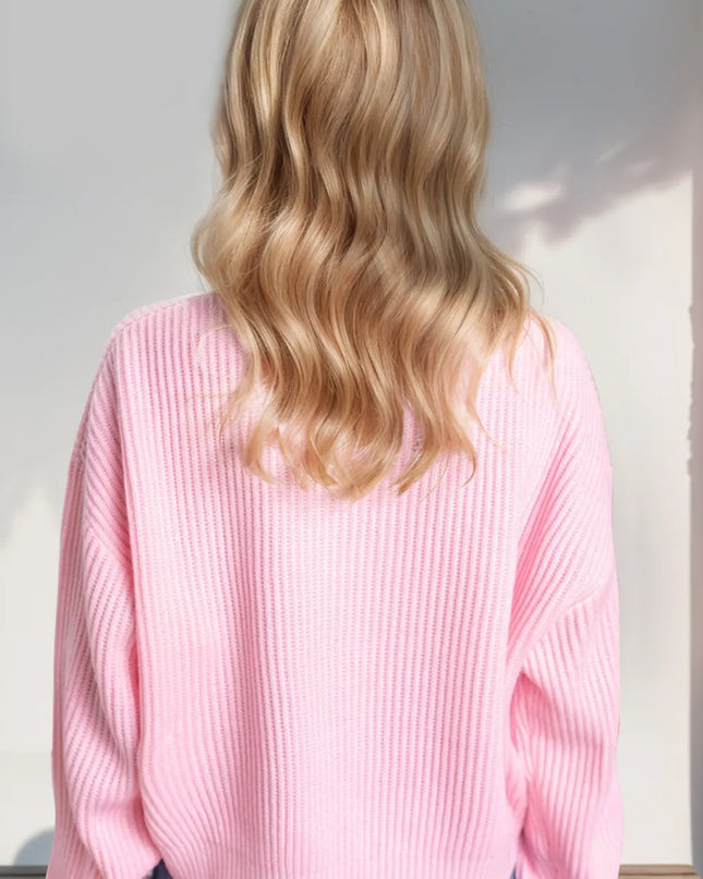 Double Take Full Size MERRY & BRIGHT Christmas Dropped Shoulder Cropped Sweater