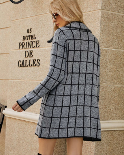 Printed Open Front Lapel Collar Cardigan with Pockets