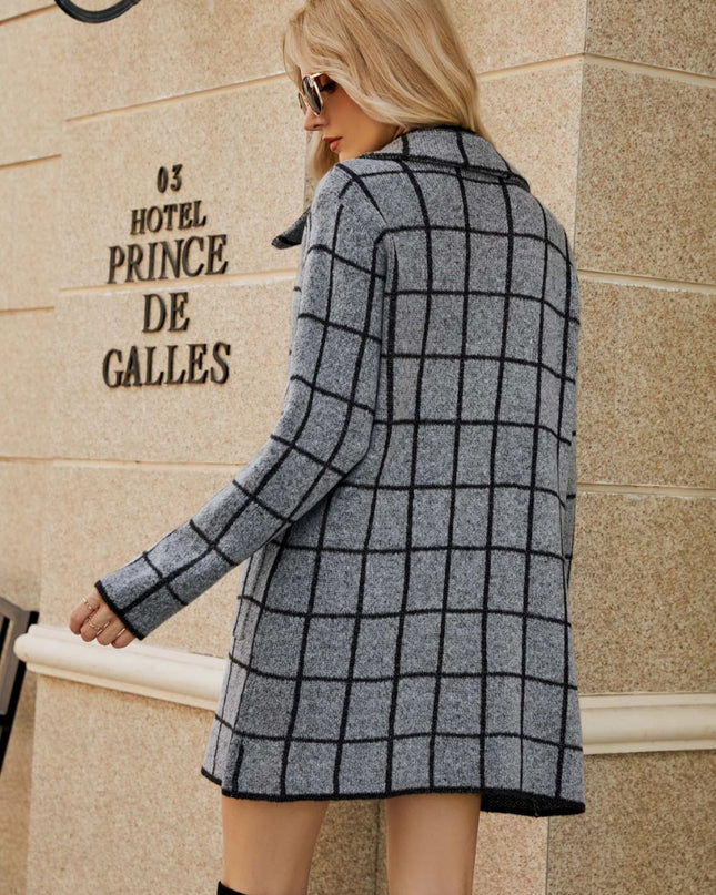 Printed Open Front Lapel Collar Cardigan with Pockets