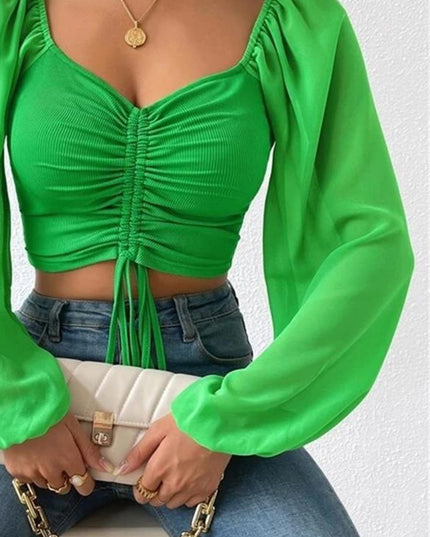 Drawstring Sweetheart Neck Cropped Top