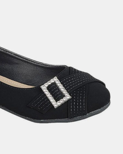 Forever Link Slip On Rhinestone Buckle Ballet Flats