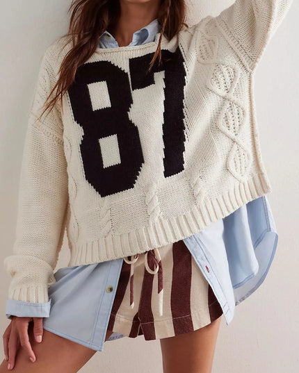 Number 81 Oversized Cable Knit Sweater Apricot