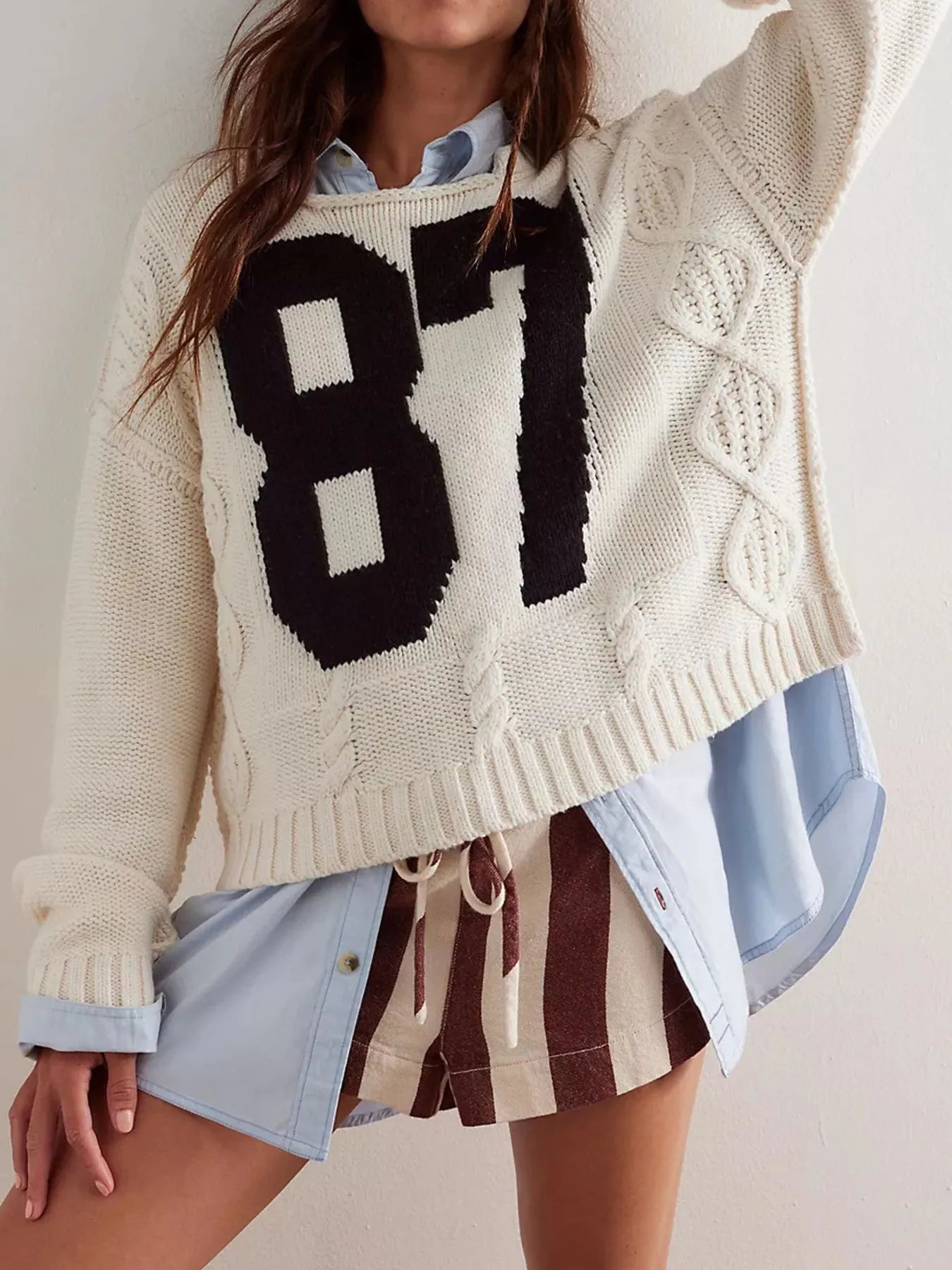 Number 81 Oversized Cable Knit Sweater Apricot