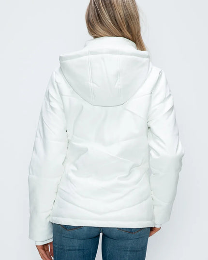 How Dare U Pocketed Zip Up Puffer Jacket with Removable Hood