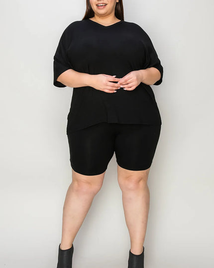 Basic Bae Bamboo Full Size V-Neck Drop Shoulder T-Shirt and Shorts Set