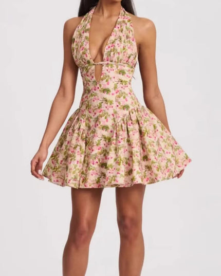 Floral Halter Neck Mini Dress
