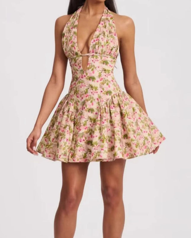 Floral Halter Neck Mini Dress