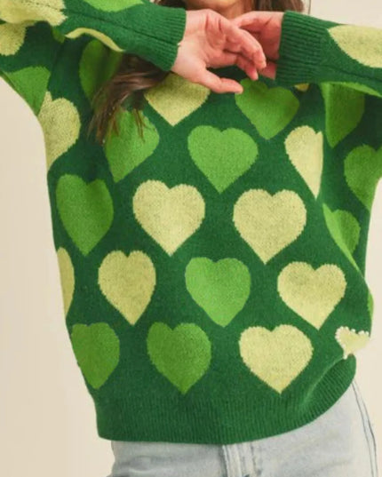 Heart Ribbed Hem Long Sleeve Sweater